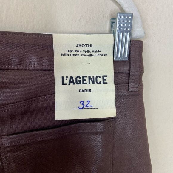 NWT L'Agence Jyothi Skinny Brow Cocoa Jeans Coated High Rise Ankle Size 32 - Picture 7 of 9